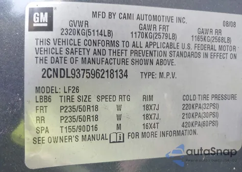 2009 Chevrolet Equinox Sport from USA, damaged, VIN 2CNDL937596218134